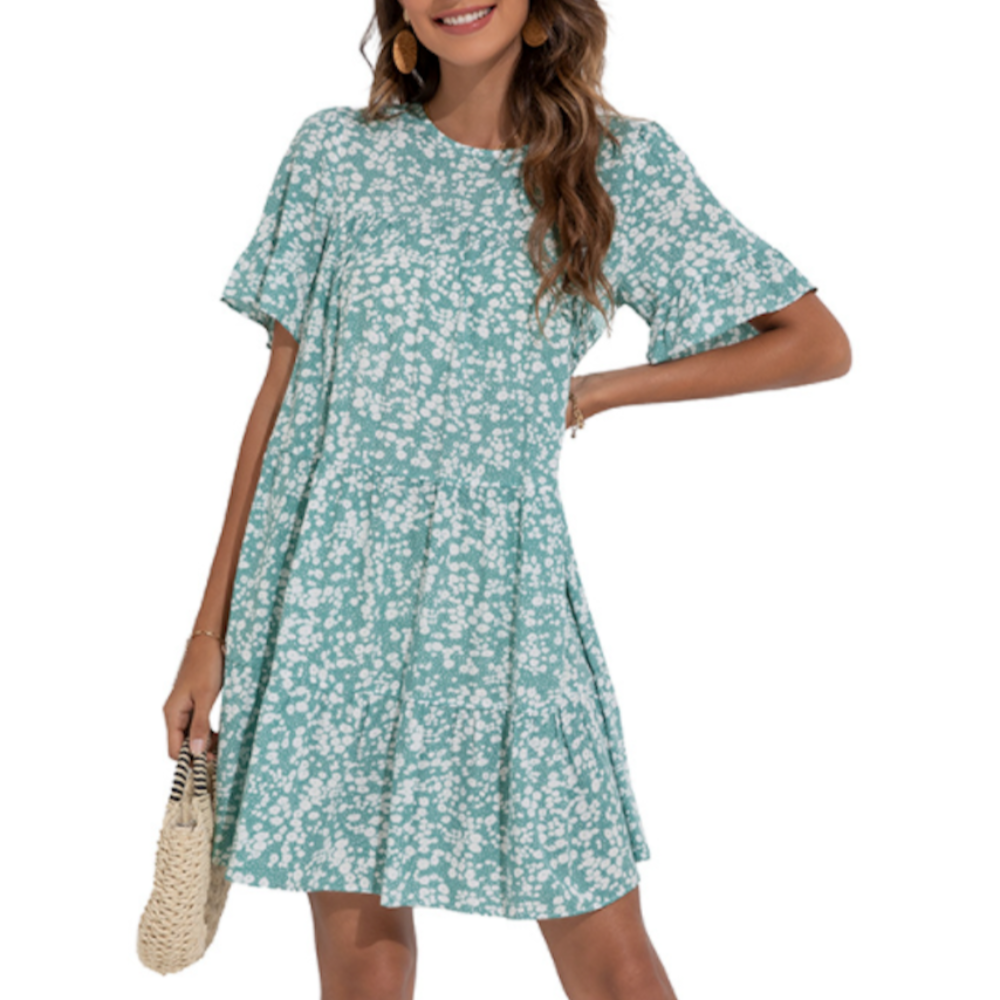 Womens A Line Floral Dress with Ruffle Sleeves - Life's Fun Treasures