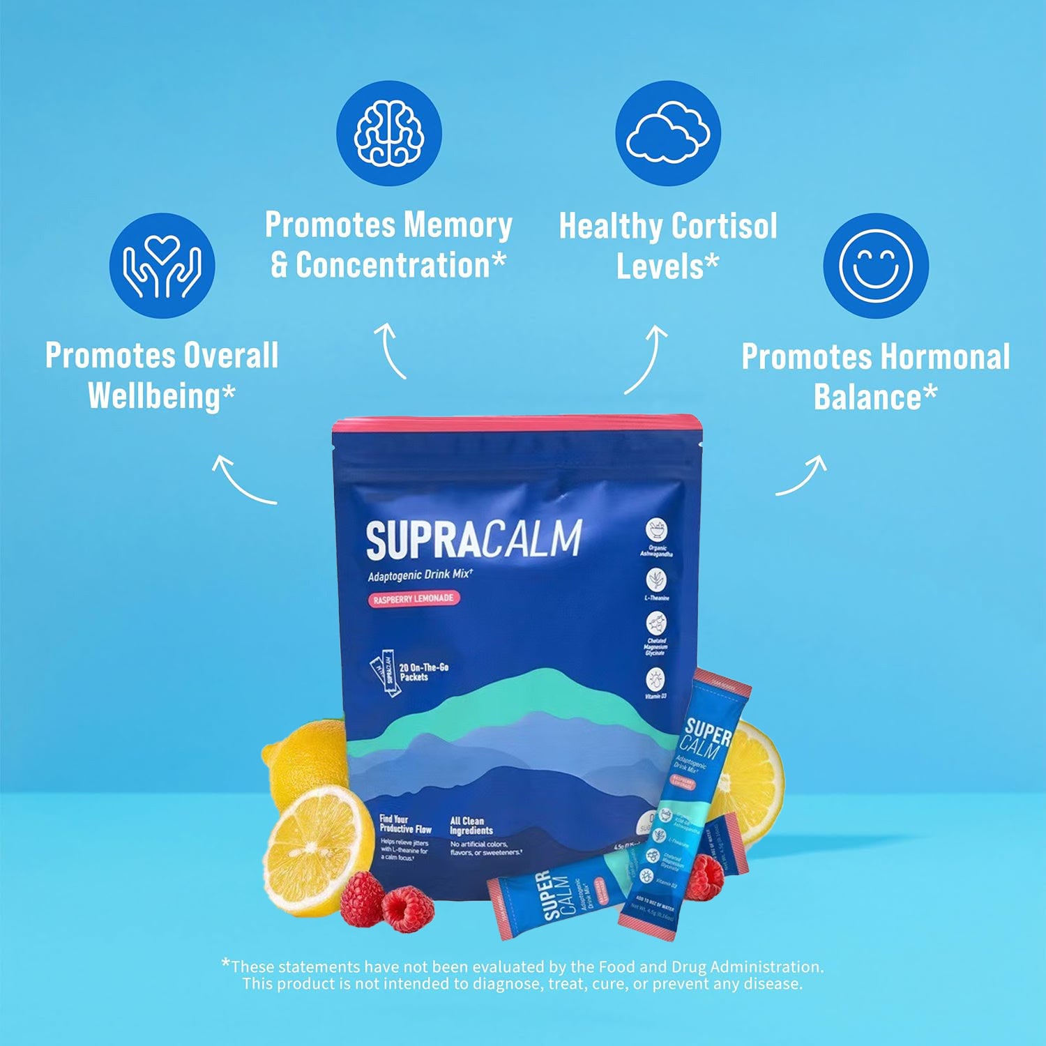 Nello Supercalm Powdered Drink Mix, Raspberry Lemonade, L Theanine, Ksm-66 Ashwagandha, Magnesium Glycinate, Vitamin D 3, Supplements For Relaxation & Focus, No Sugar, Non GMO, On The Go.