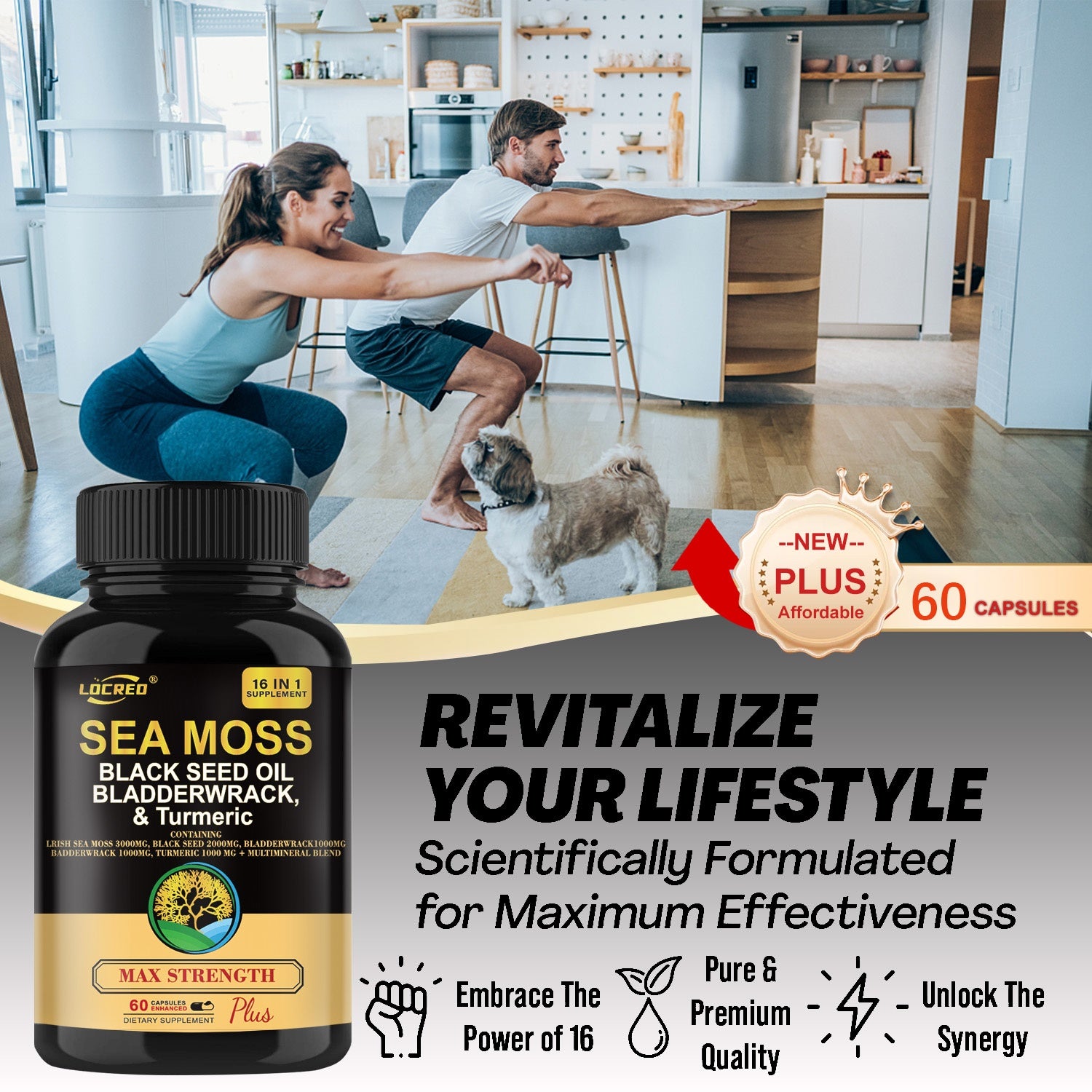 Black Seed Oil Bladder Wrack Turmeric 16-in-1 Supplements Joint Support Sea Moss Capsule.