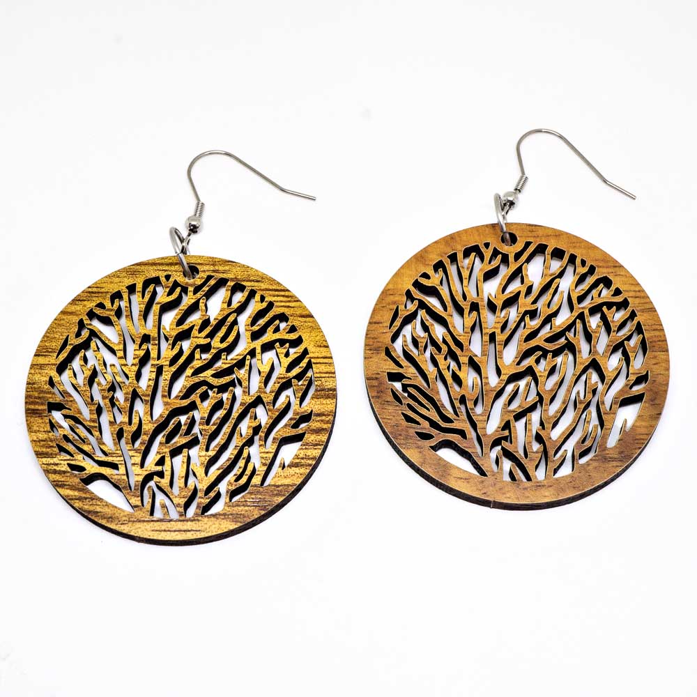 Genuine Handmade Koa Wood Tree Of Life Earring Pierce - Life's Fun Treasures