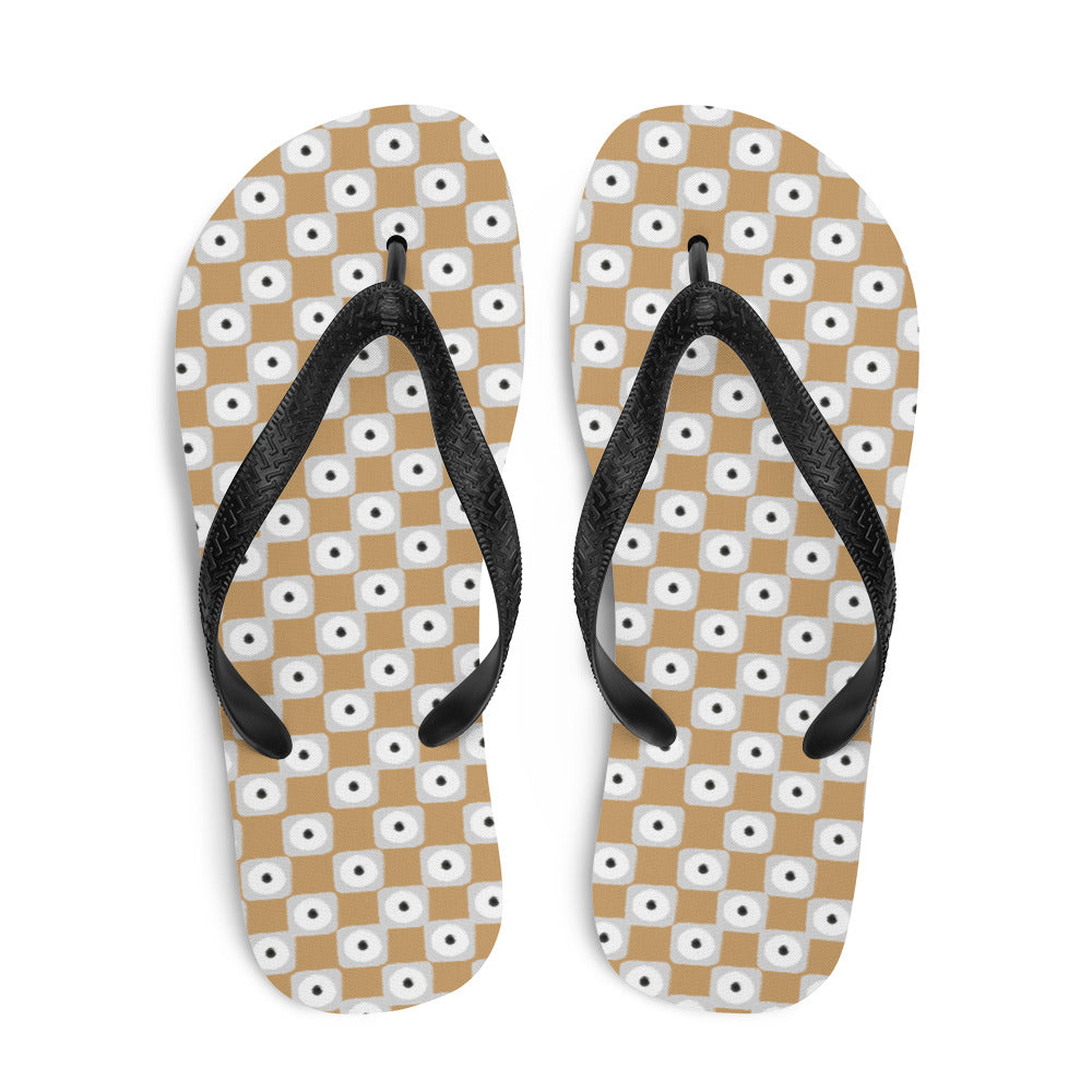 Beige and White Chequered Design. Flip-Flops - Life's Fun Treasures