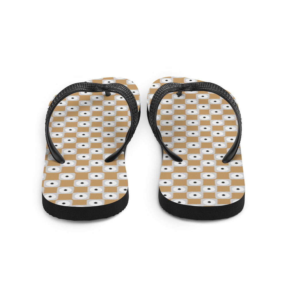 Beige and White Chequered Design. Flip-Flops - Life's Fun Treasures