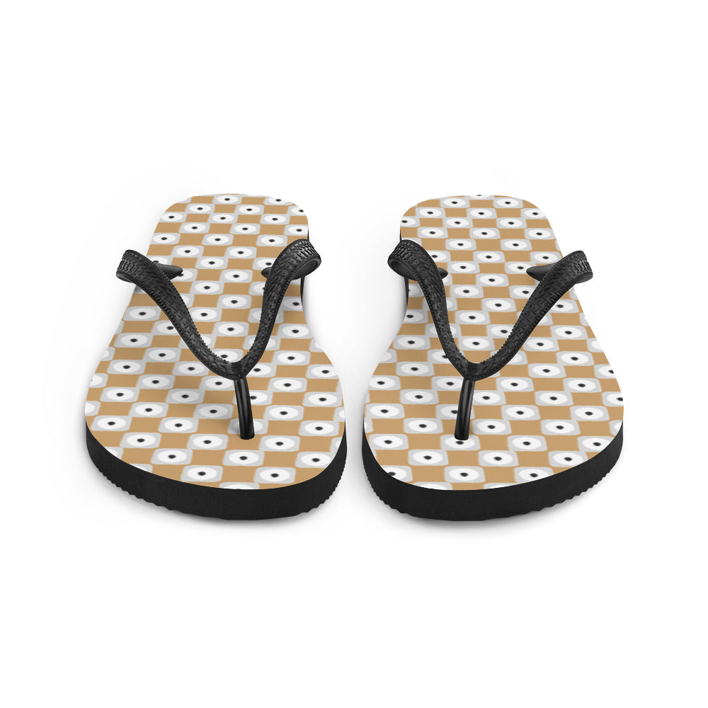 Beige and White Chequered Design. Flip-Flops - Life's Fun Treasures