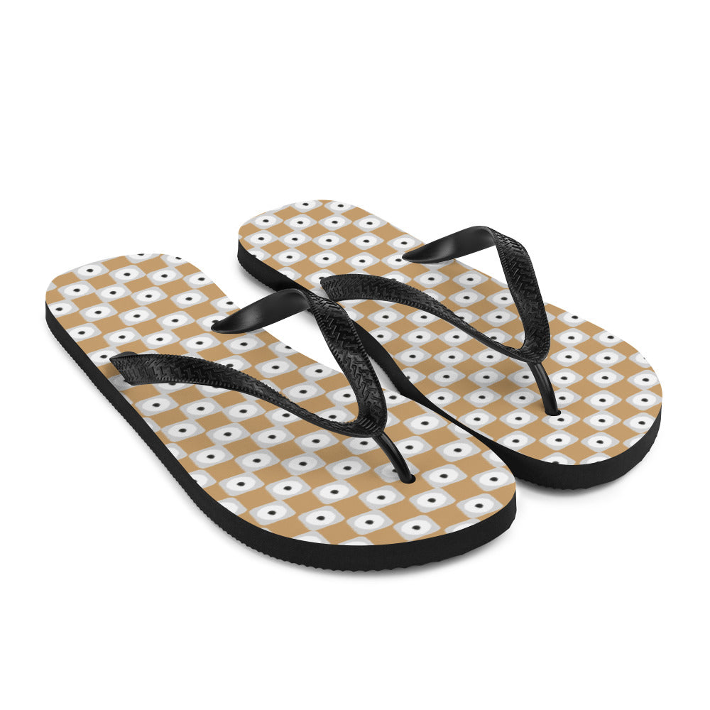 Beige and White Chequered Design. Flip-Flops - Life's Fun Treasures