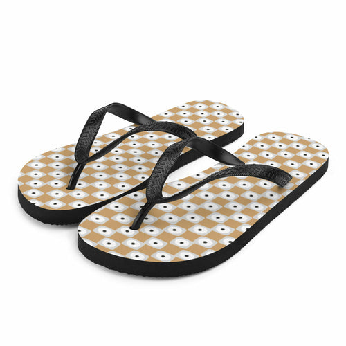 Beige and White Chequered Design. Flip-Flops - Life's Fun Treasures