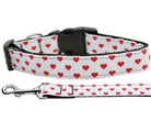 Pet Dog & Cat Nylon Collar or Leash, "White and Red Dotty Hearts" - Life's Fun Treasures