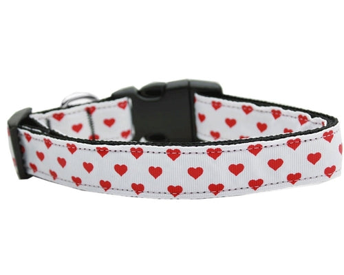 Pet Dog & Cat Nylon Collar or Leash, "White and Red Dotty Hearts" - Life's Fun Treasures