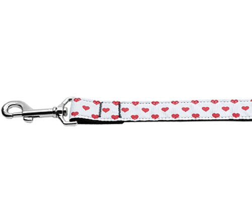 Pet Dog & Cat Nylon Collar or Leash, "White and Red Dotty Hearts" - Life's Fun Treasures