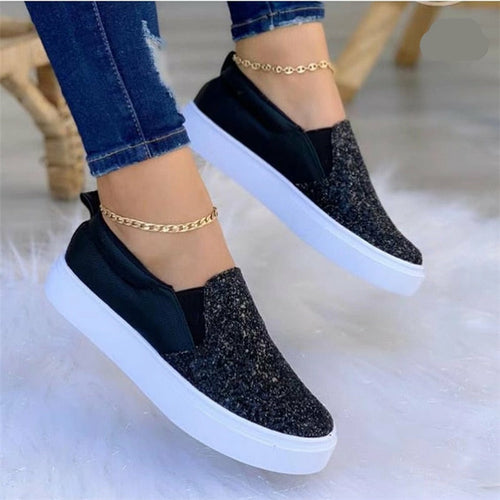 Moccasins Glitter Flat Female Loafers Shoes Black/Rose Gold/Black/Gold - Life's Fun Treasures