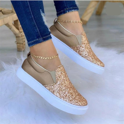 Moccasins Glitter Flat Female Loafers Shoes Black/Rose Gold/Black/Gold - Life's Fun Treasures