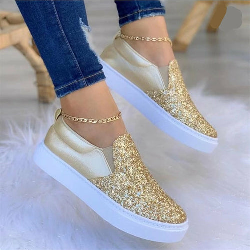 Moccasins Glitter Flat Female Loafers Shoes Black/Rose Gold/Black/Gold - Life's Fun Treasures