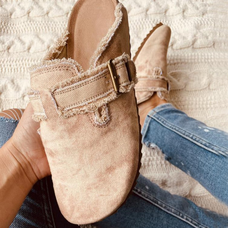 Flat Heel Round Toe Canvas Loafer Women's Vintage Clogs - Life's Fun Treasures