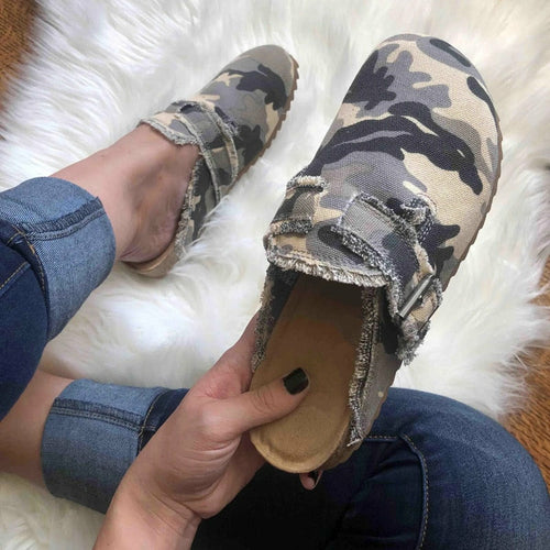 Flat Heel Round Toe Canvas Loafer Women's Vintage Clogs - Life's Fun Treasures