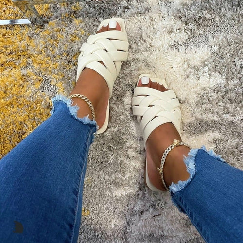 Summer Leather Flat Beach Slides Outdoor Casual  Women Slippers - Life's Fun Treasures