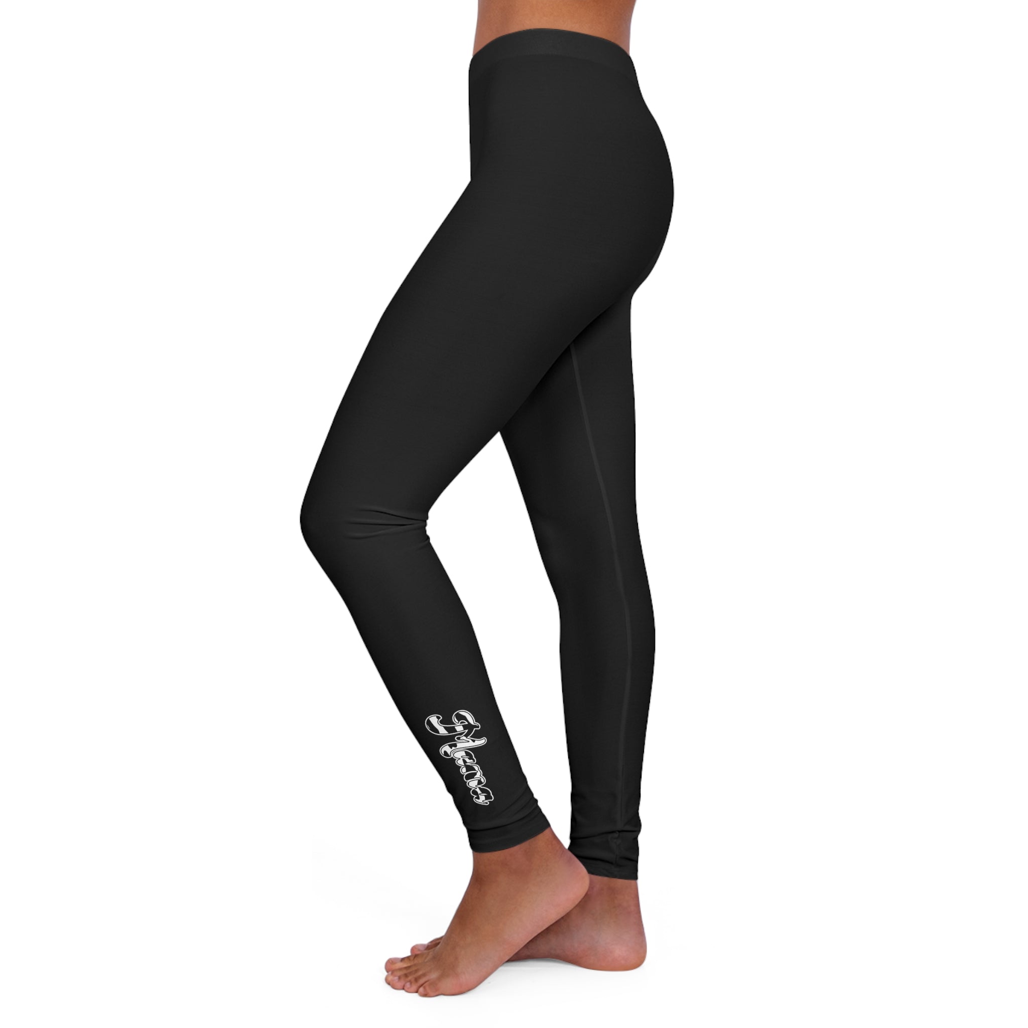 Womens Black Fitness Leggings Black and White Abstract Mama Pattern - Life's Fun Treasures