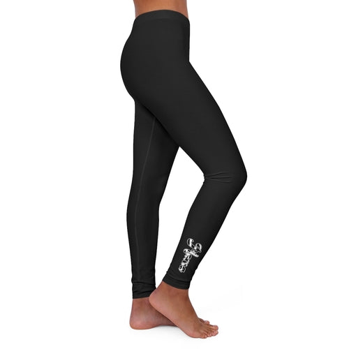 Womens Black Fitness Leggings Black and White Abstract Mama Pattern - Life's Fun Treasures