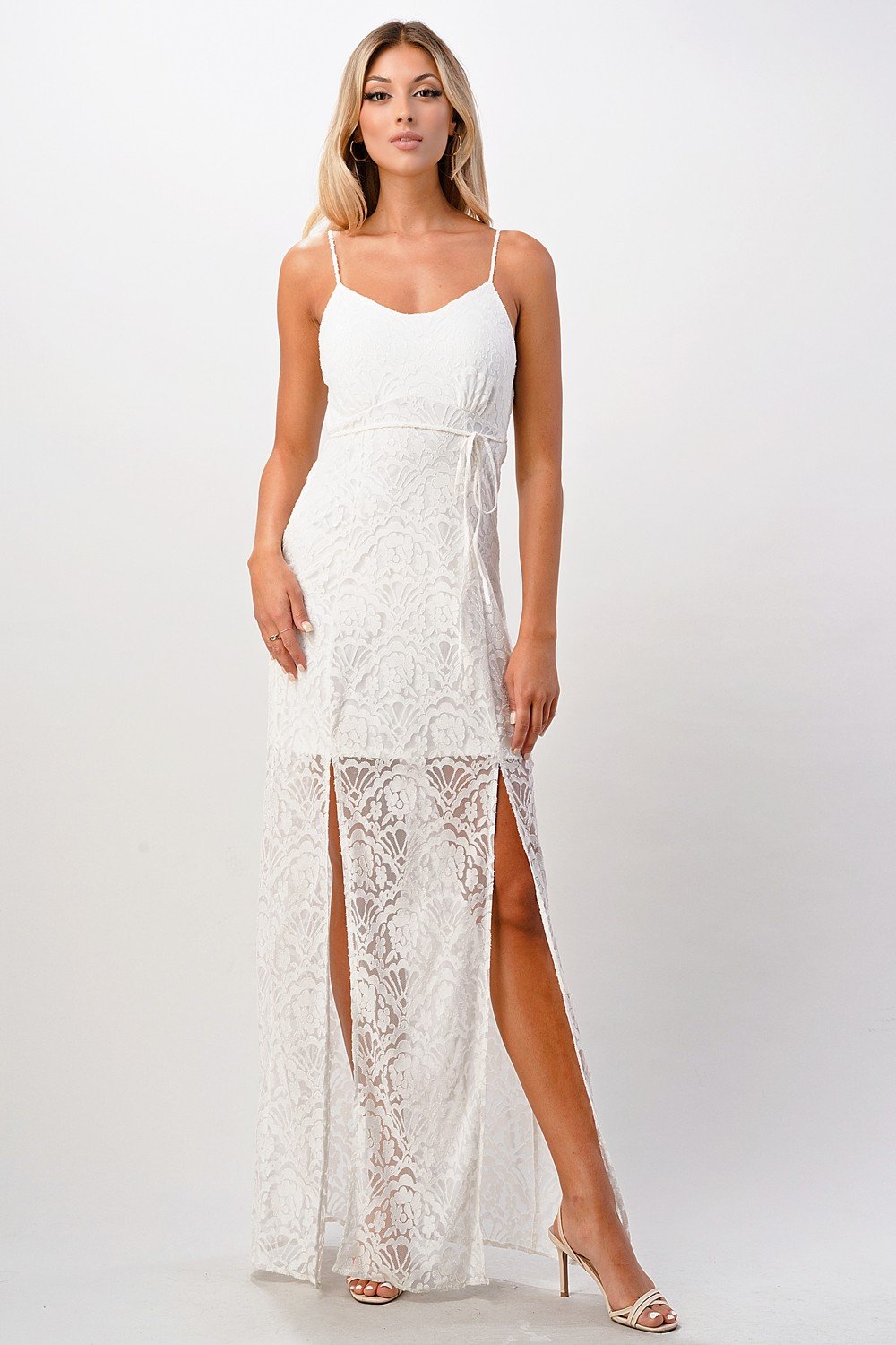 Elegant Black Lace Maxi Dress with Side Slit - Life's Fun Treasures