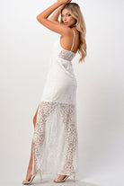 Elegant Black Lace Maxi Dress with Side Slit - Life's Fun Treasures