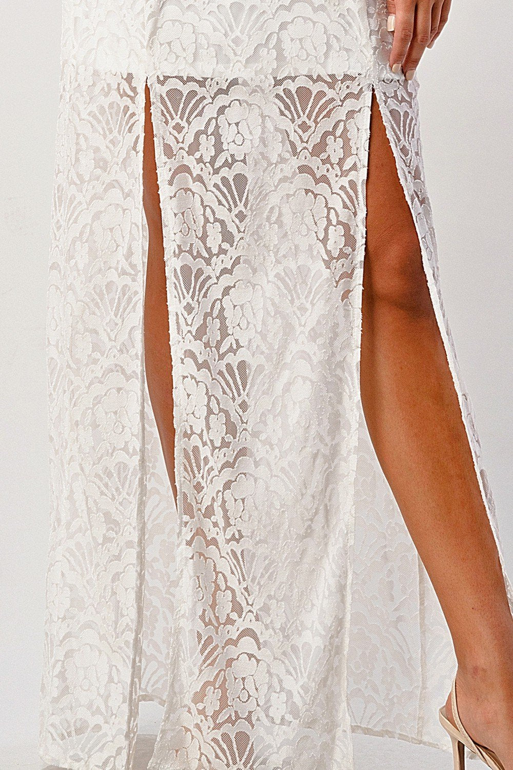 Elegant Black Lace Maxi Dress with Side Slit - Life's Fun Treasures