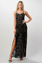 Elegant Black Lace Maxi Dress with Side Slit - Life's Fun Treasures