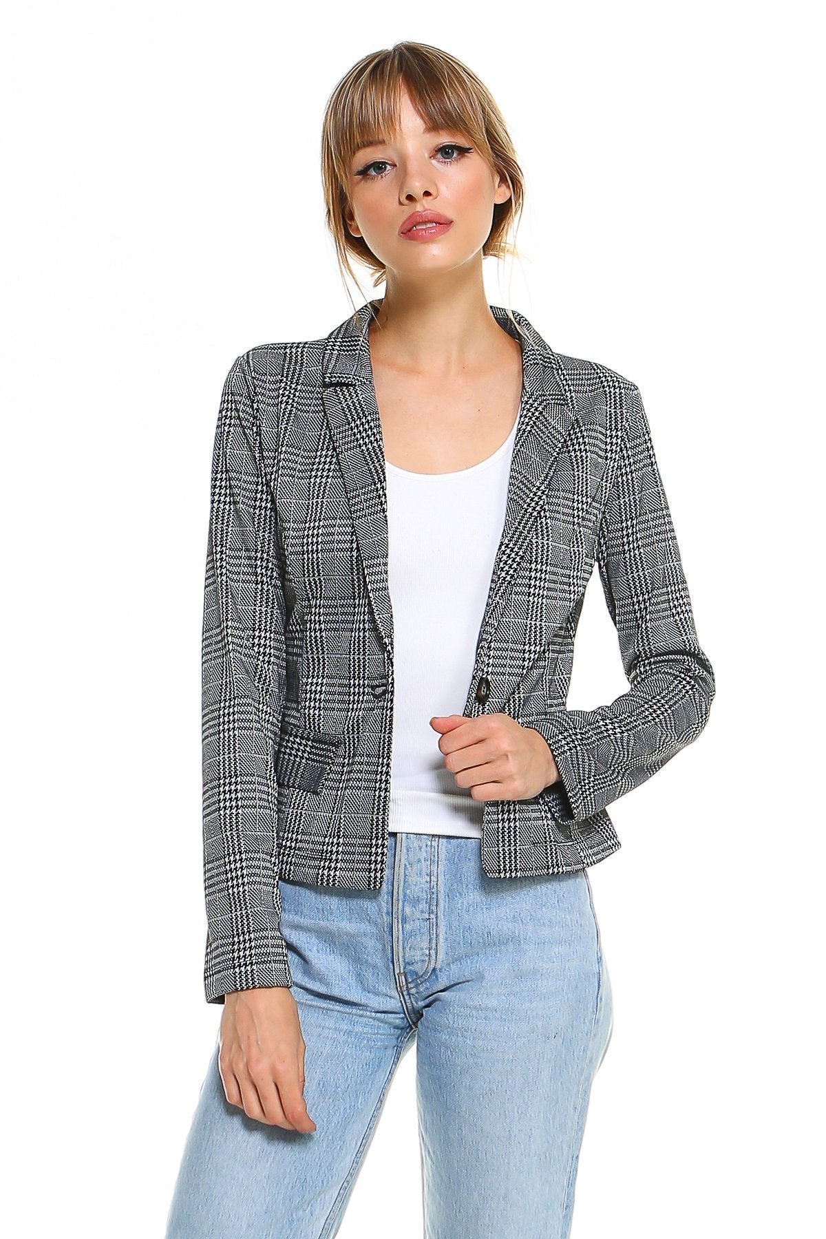 Classic Plaid Fitted Blazer - Life's Fun Treasures