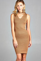 Women's Sleeveless V-Neck Choker Sweater Dress - Life's Fun Treasures
