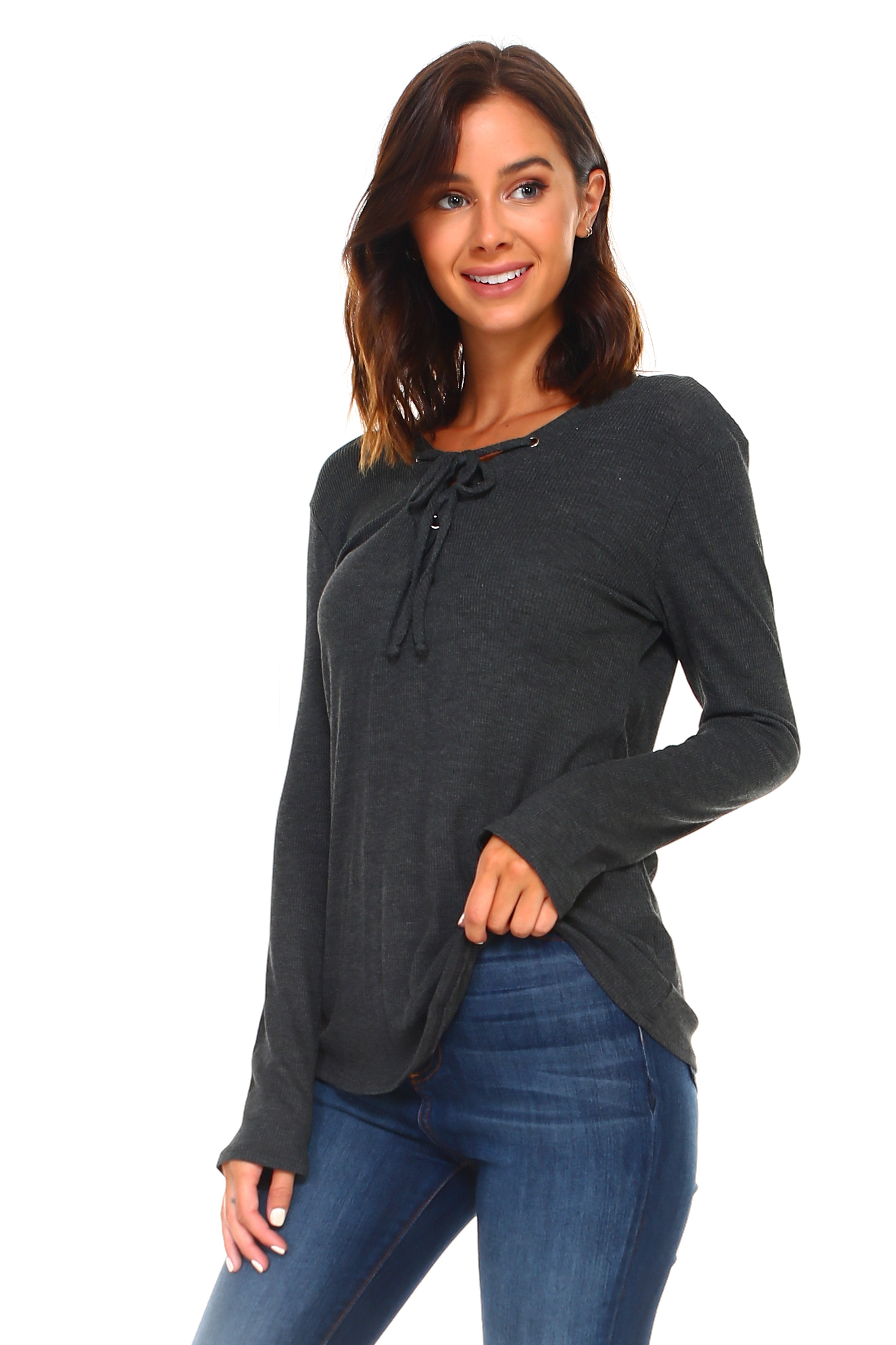 Women's Lace Up Long Sleeve Top - Life's Fun Treasures