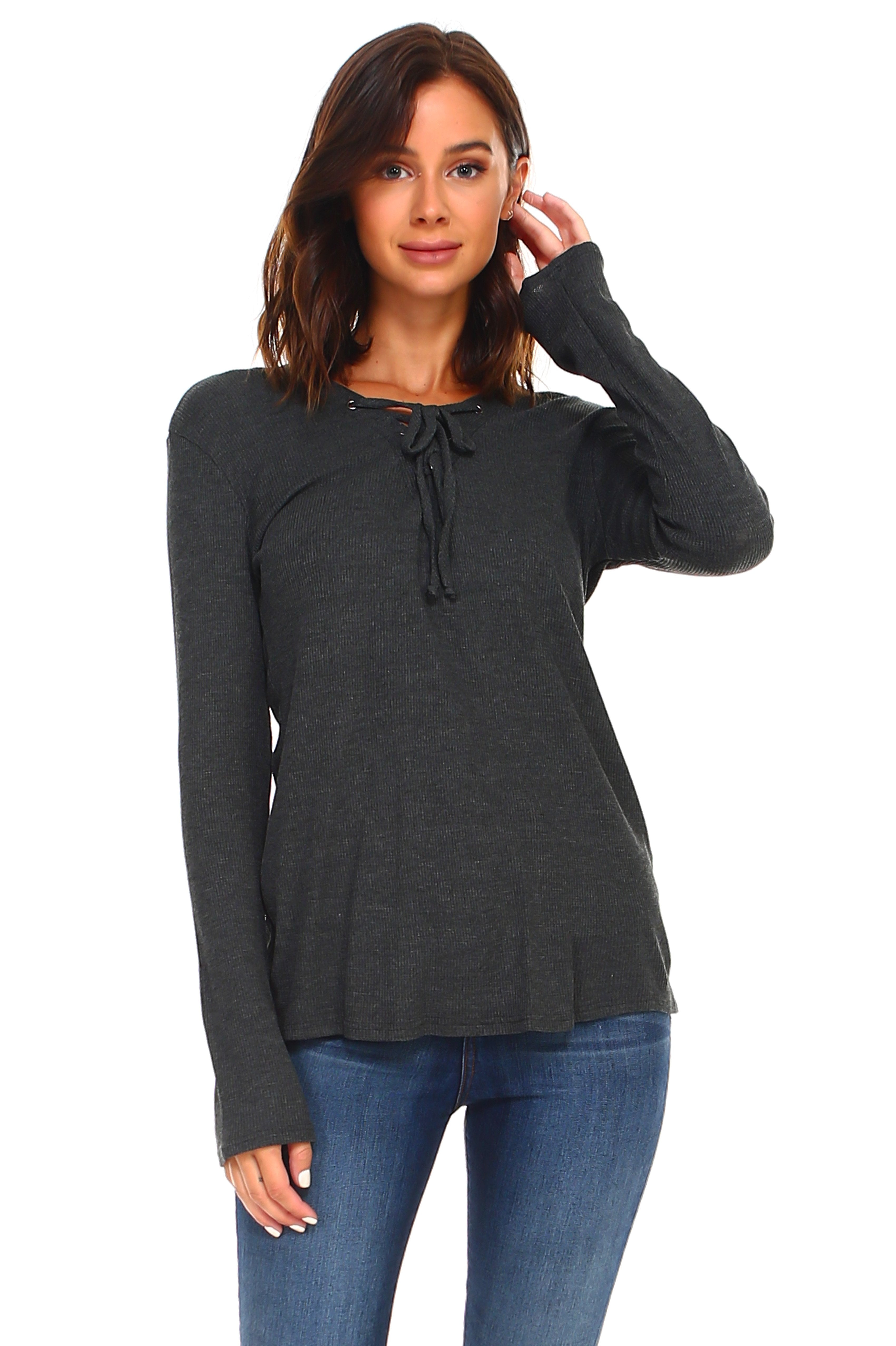 Women's Lace Up Long Sleeve Top - Life's Fun Treasures