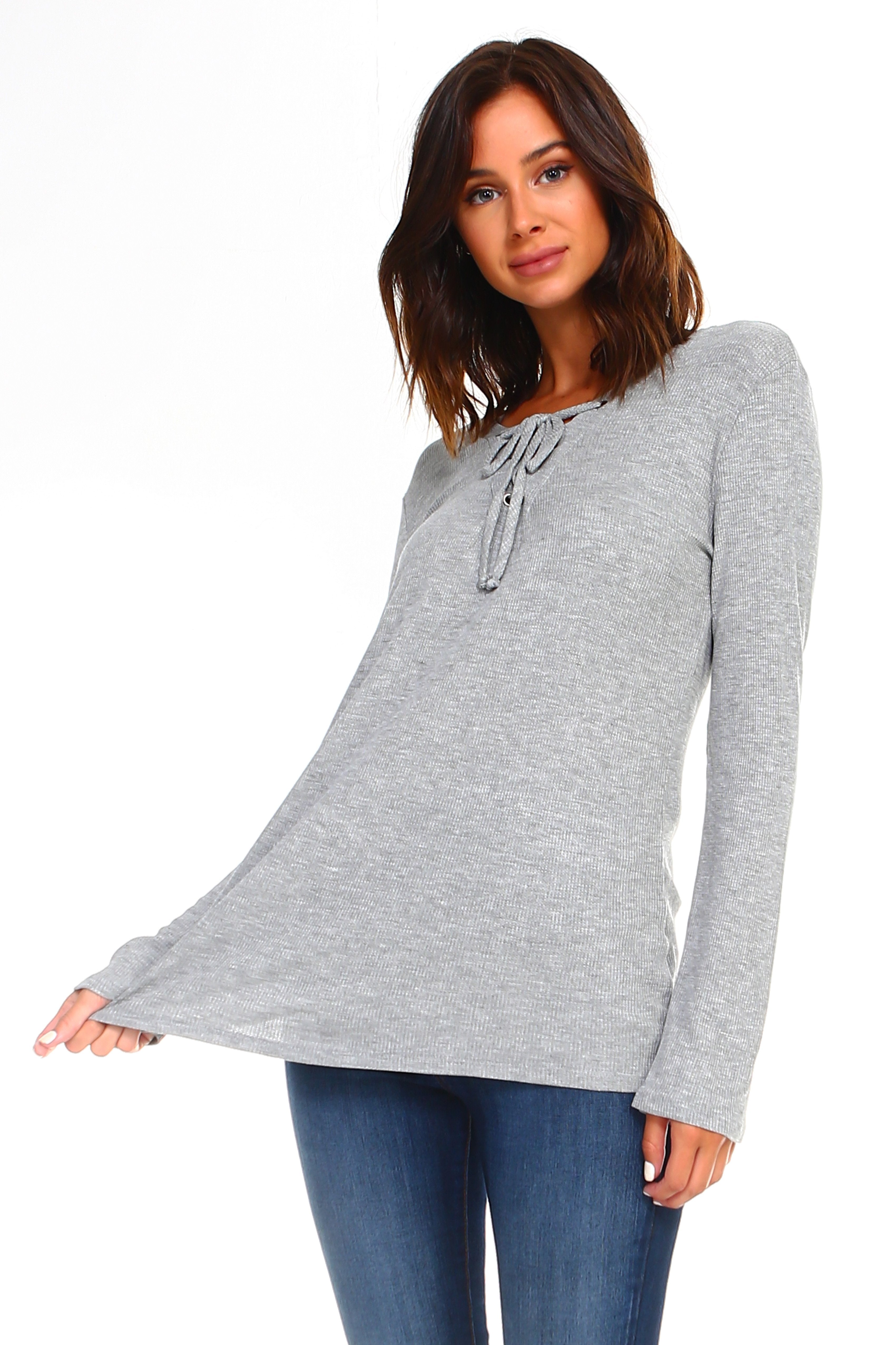Women's Lace Up Long Sleeve Top - Life's Fun Treasures
