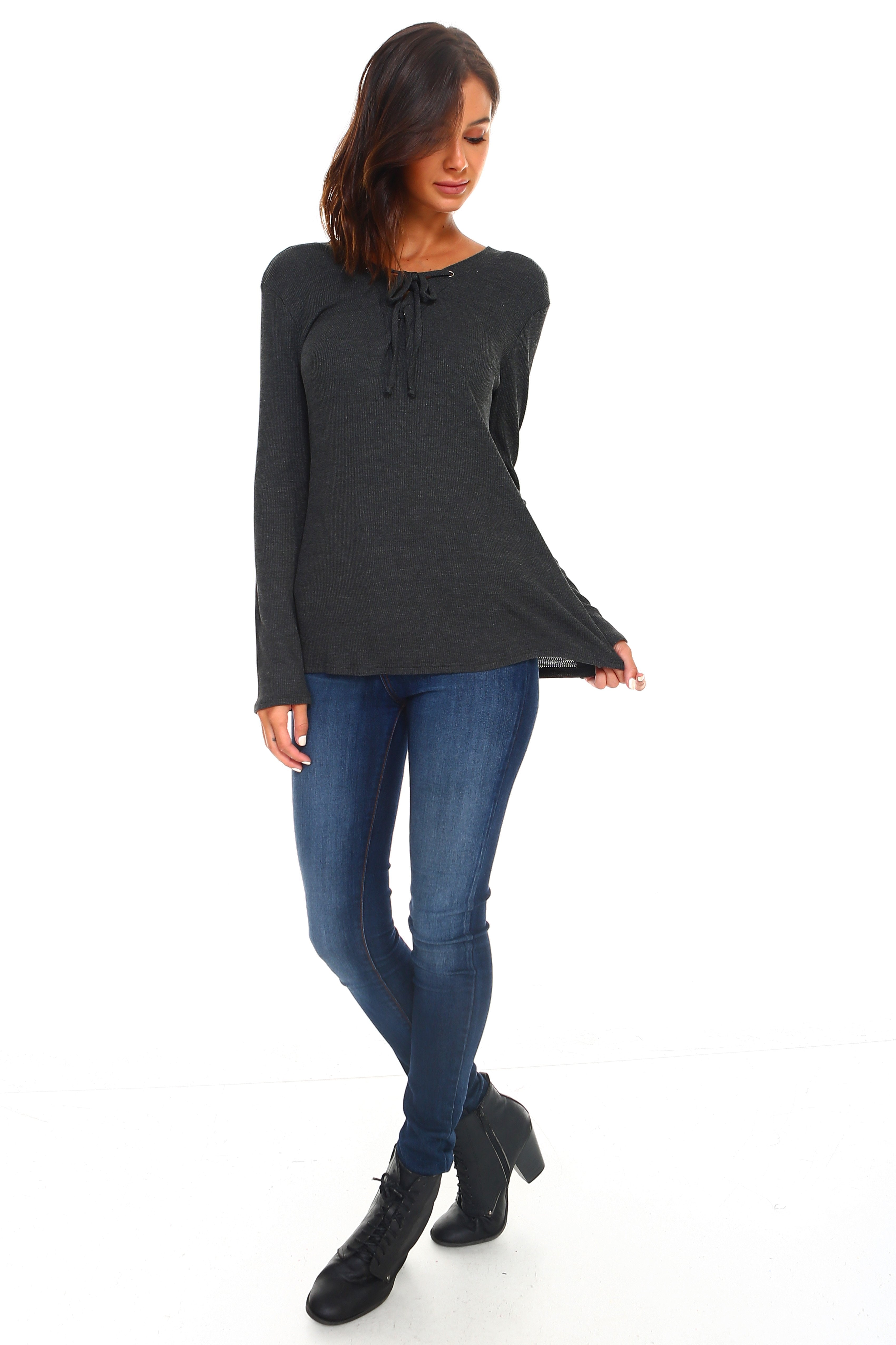 Women's Lace Up Long Sleeve Top - Life's Fun Treasures