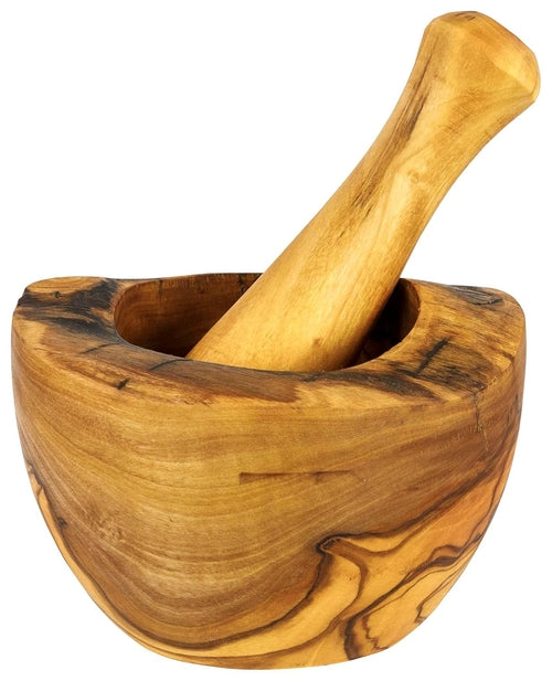 Olive Wood Rustic Mortar and Pestle - Life's Fun Treasures