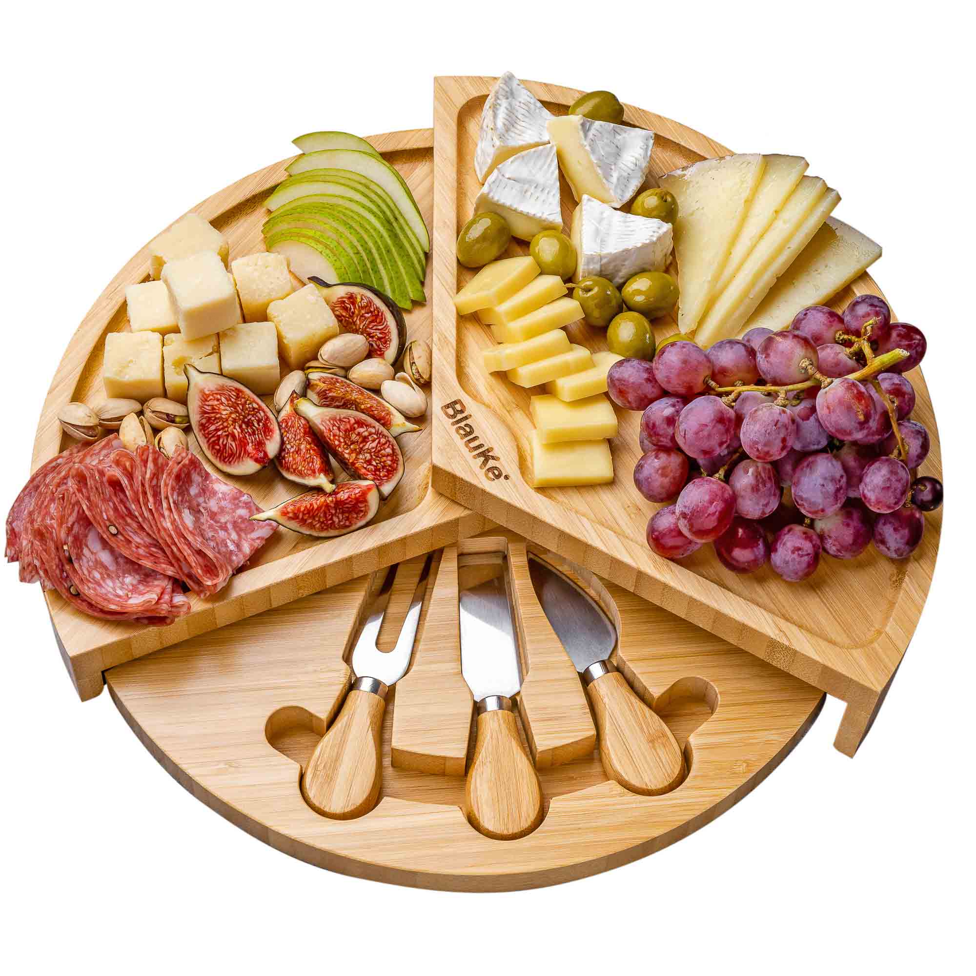 Bamboo Cheese Board and Knife Set - 14 Inch Charcuterie Board - Life's Fun Treasures