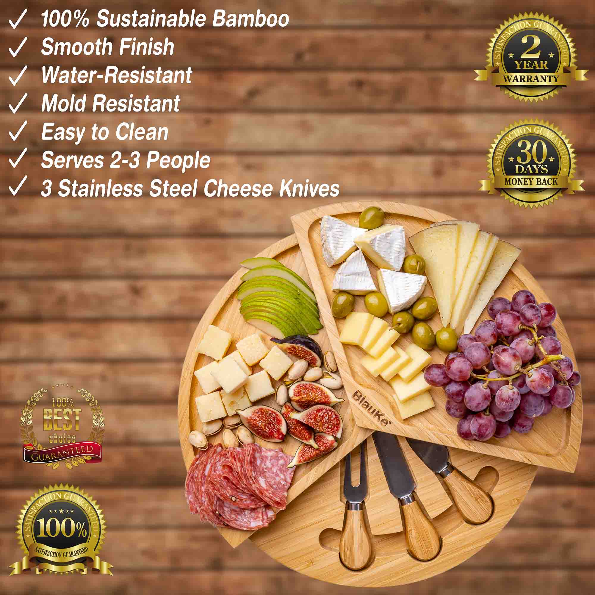 Bamboo Cheese Board and Knife Set - 14 Inch Charcuterie Board - Life's Fun Treasures