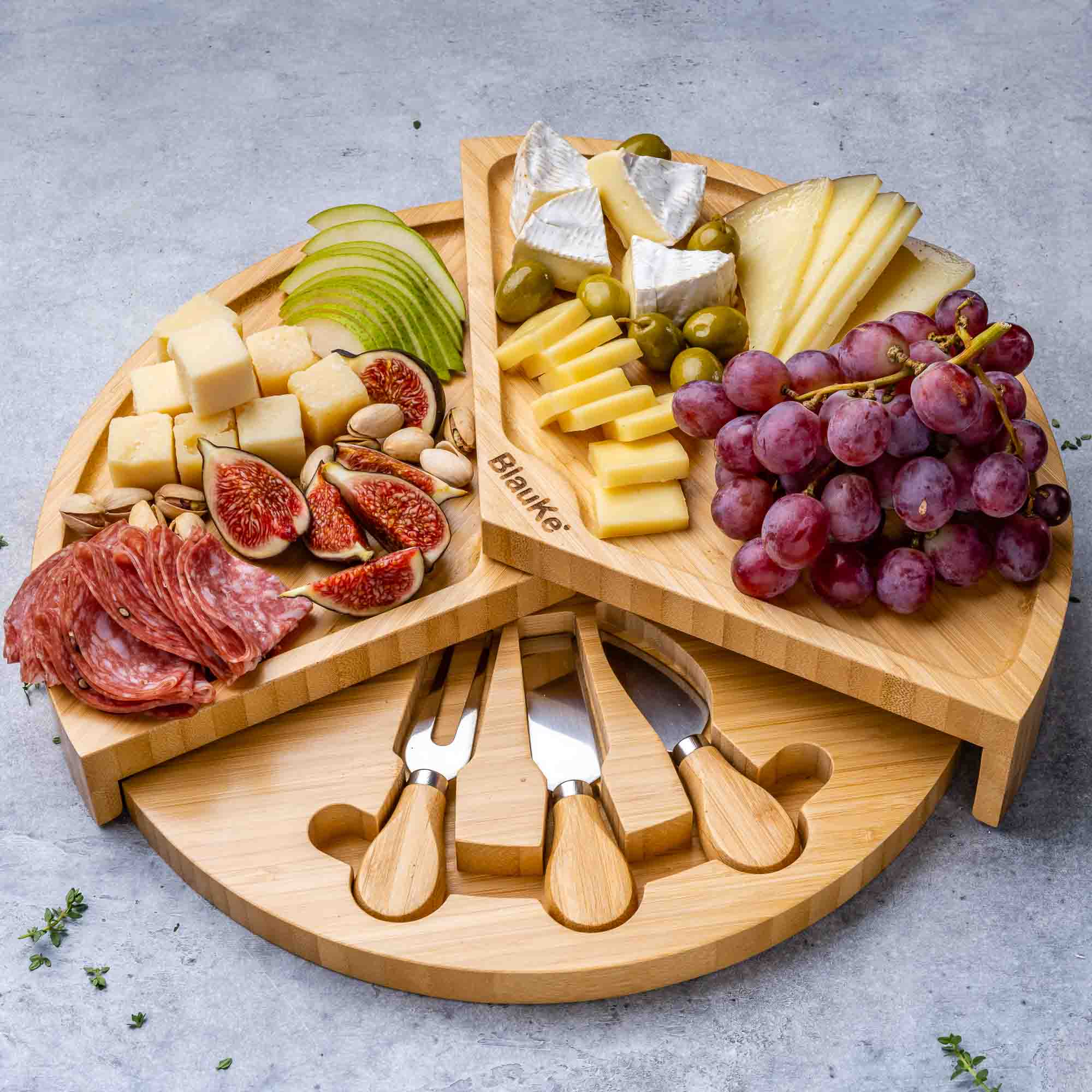 Bamboo Cheese Board and Knife Set - 14 Inch Charcuterie Board - Life's Fun Treasures