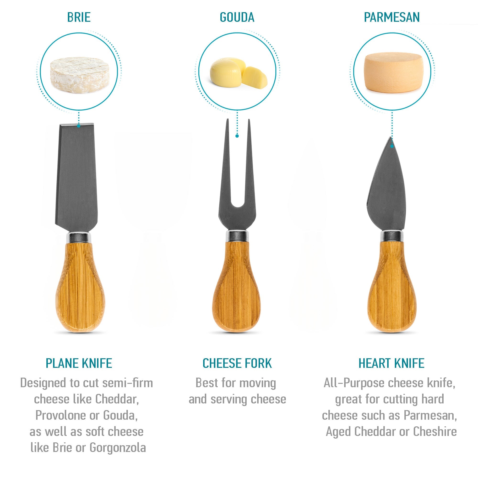 Bamboo Cheese Board and Knife Set - 14 Inch Charcuterie Board - Life's Fun Treasures