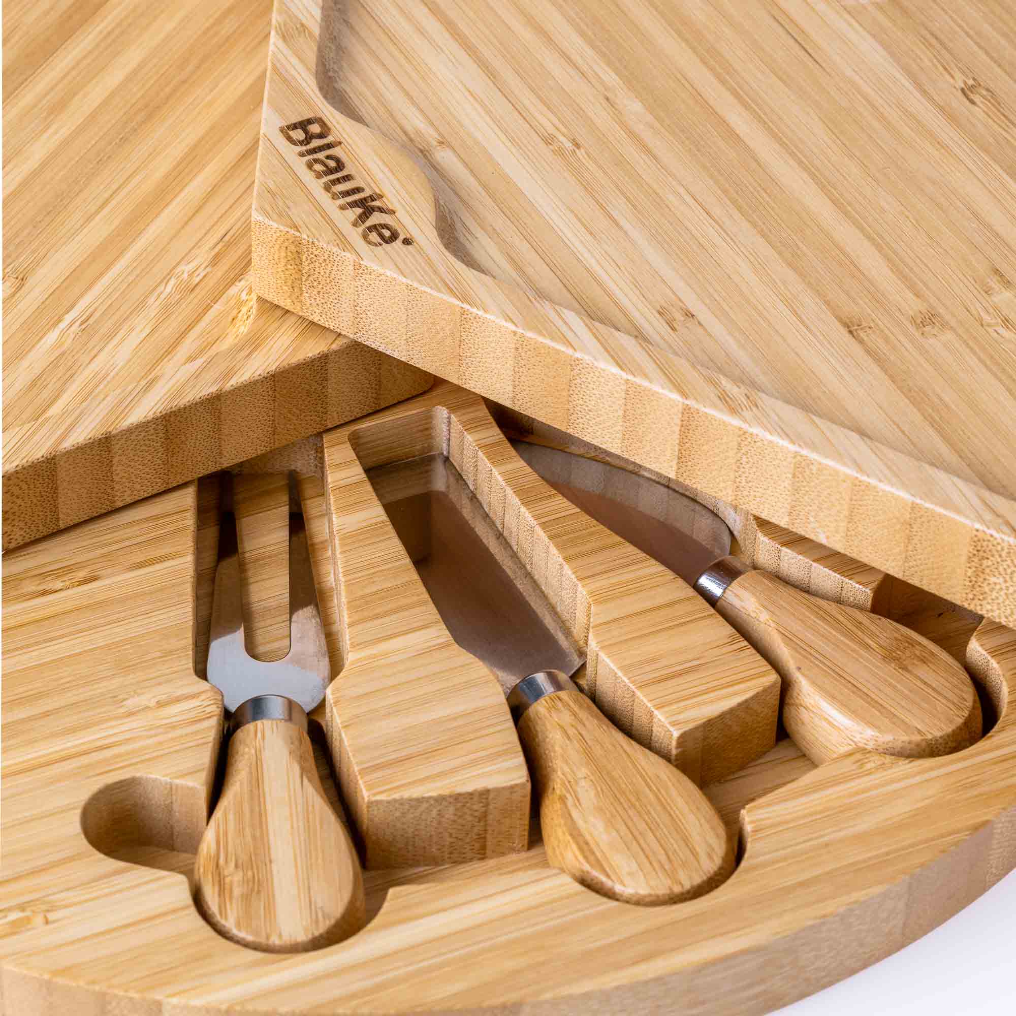 Bamboo Cheese Board and Knife Set - 14 Inch Charcuterie Board - Life's Fun Treasures