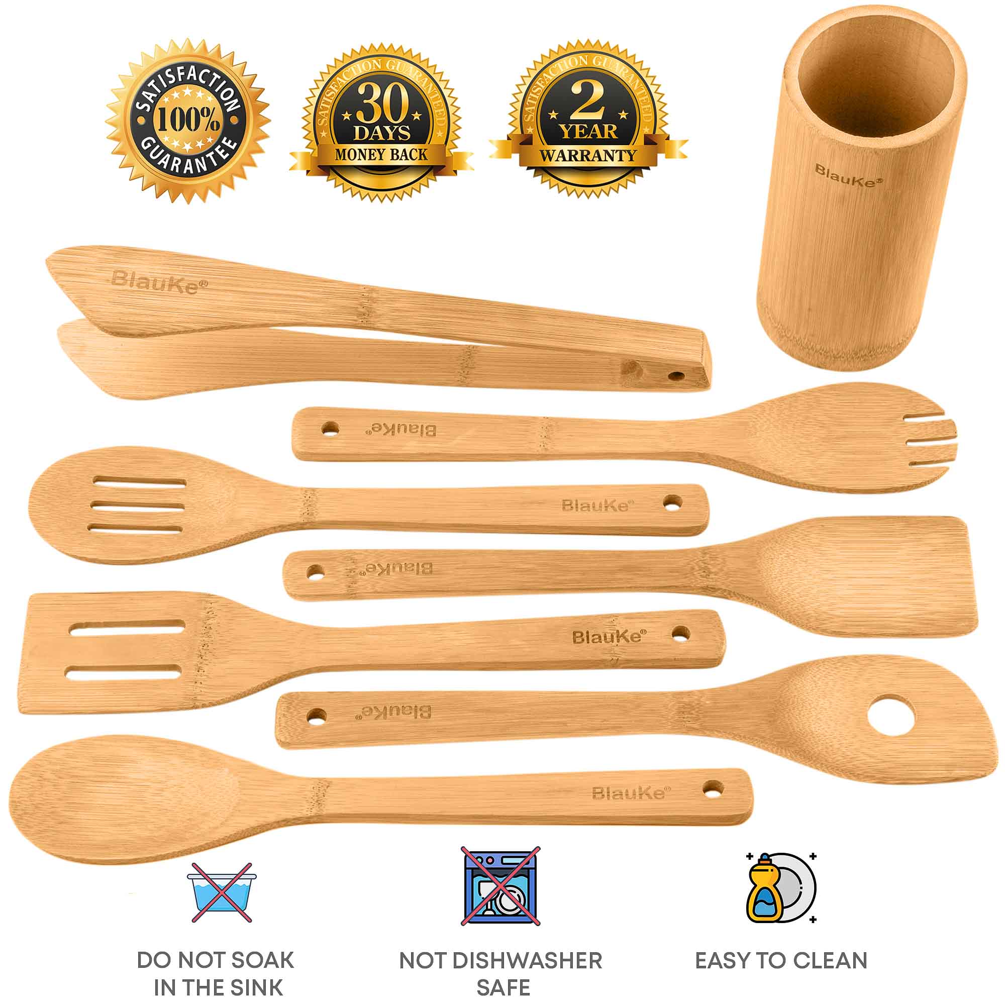 Bamboo Kitchen Utensils Set 8-Pack - Wooden Cooking Utensils - Life's Fun Treasures