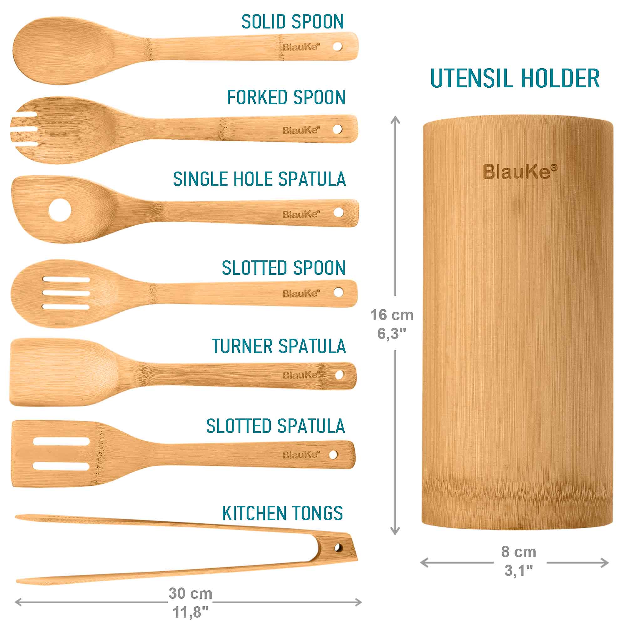 Bamboo Kitchen Utensils Set 8-Pack - Wooden Cooking Utensils - Life's Fun Treasures