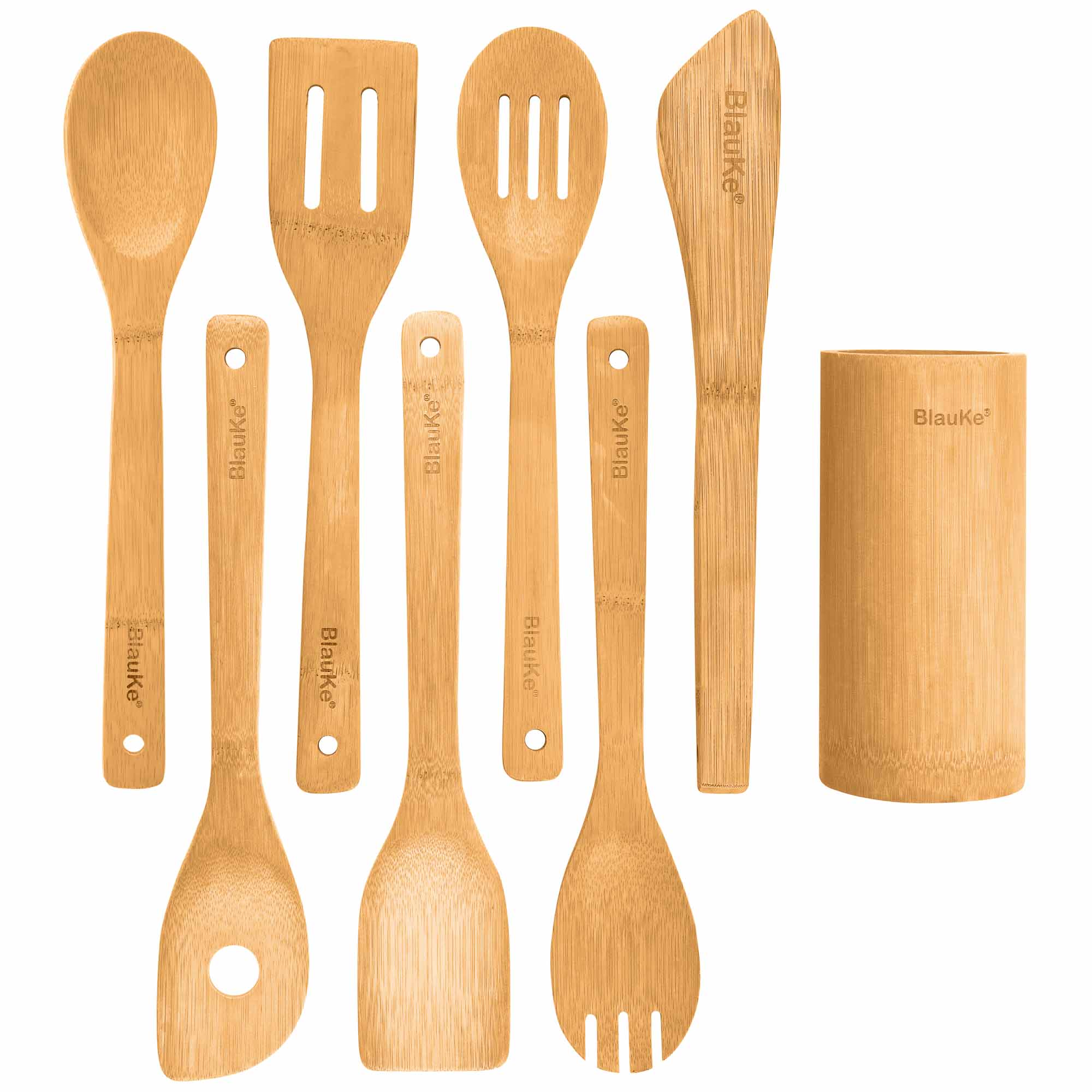 Bamboo Kitchen Utensils Set 8-Pack - Wooden Cooking Utensils - Life's Fun Treasures
