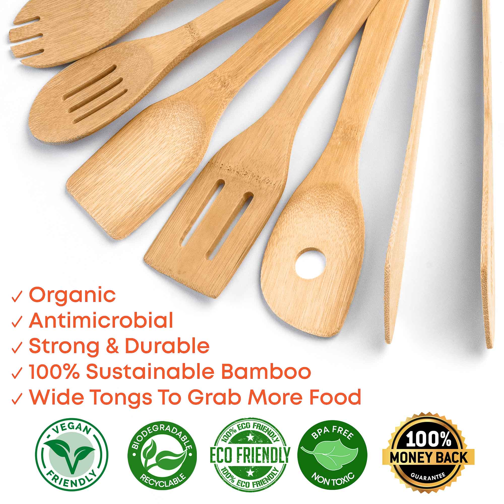 Bamboo Kitchen Utensils Set 8-Pack - Wooden Cooking Utensils - Life's Fun Treasures