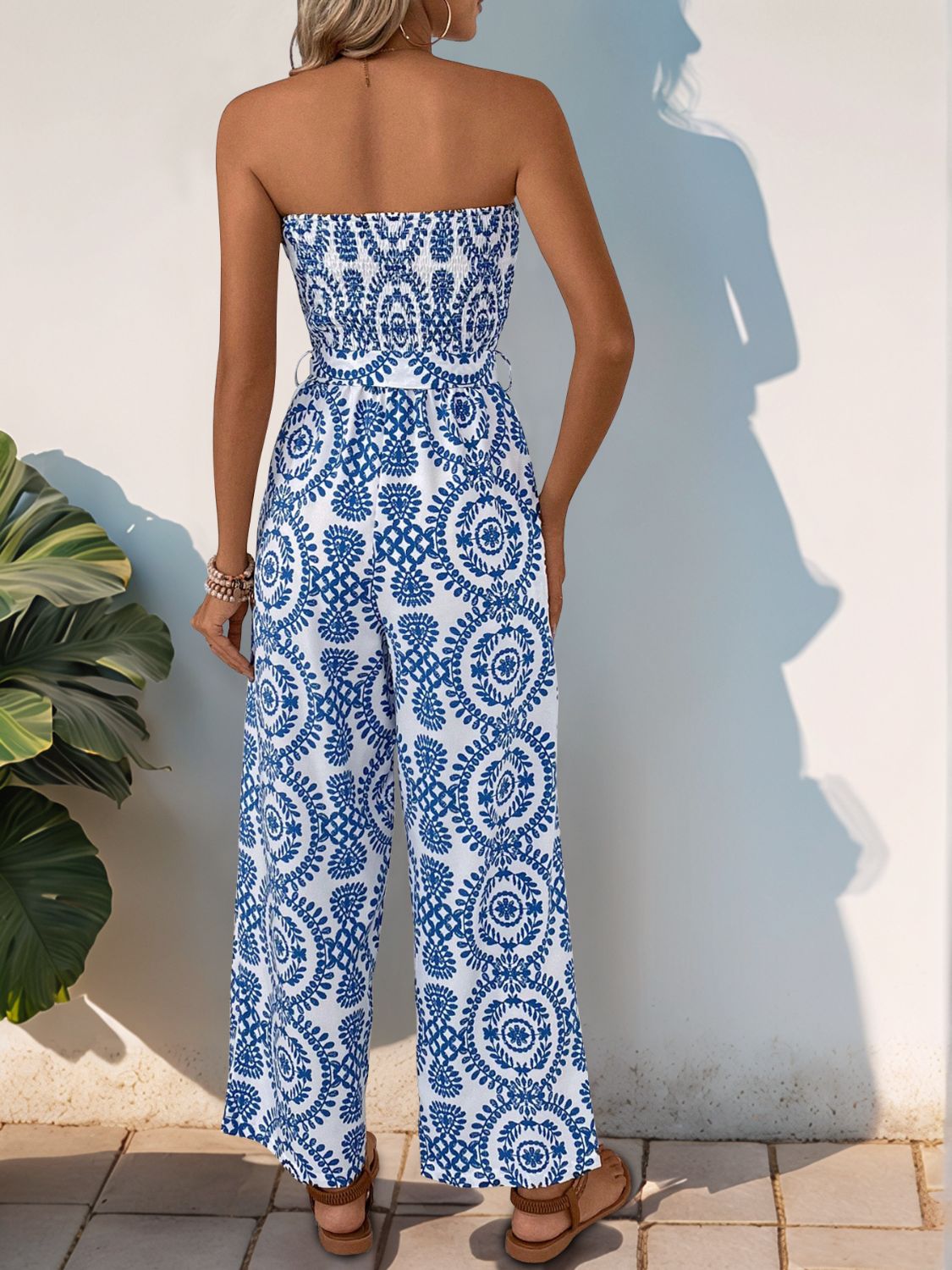 Perfee Smocked Tube Wide Leg Jumpsuit - Life's Fun Treasures
