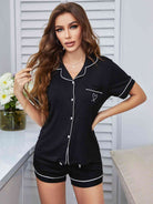 Heart Graphic Contrast Piping Top and Shorts Pajama Set - Life's Fun Treasures