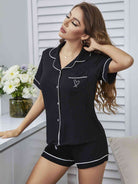 Heart Graphic Contrast Piping Top and Shorts Pajama Set - Life's Fun Treasures