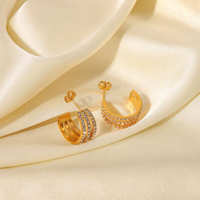 Stainless Steel Inlaid Zircon C-Hoop Earrings - Life's Fun Treasures