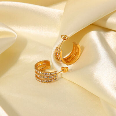Stainless Steel Inlaid Zircon C-Hoop Earrings - Life's Fun Treasures