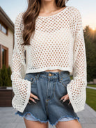 Openwork Long Sleeve Cover Up - Round Neck Design - Life's Fun Treasures