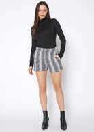 Women's Brushed Wool Shorts In Black Ivory - Life's Fun Treasures