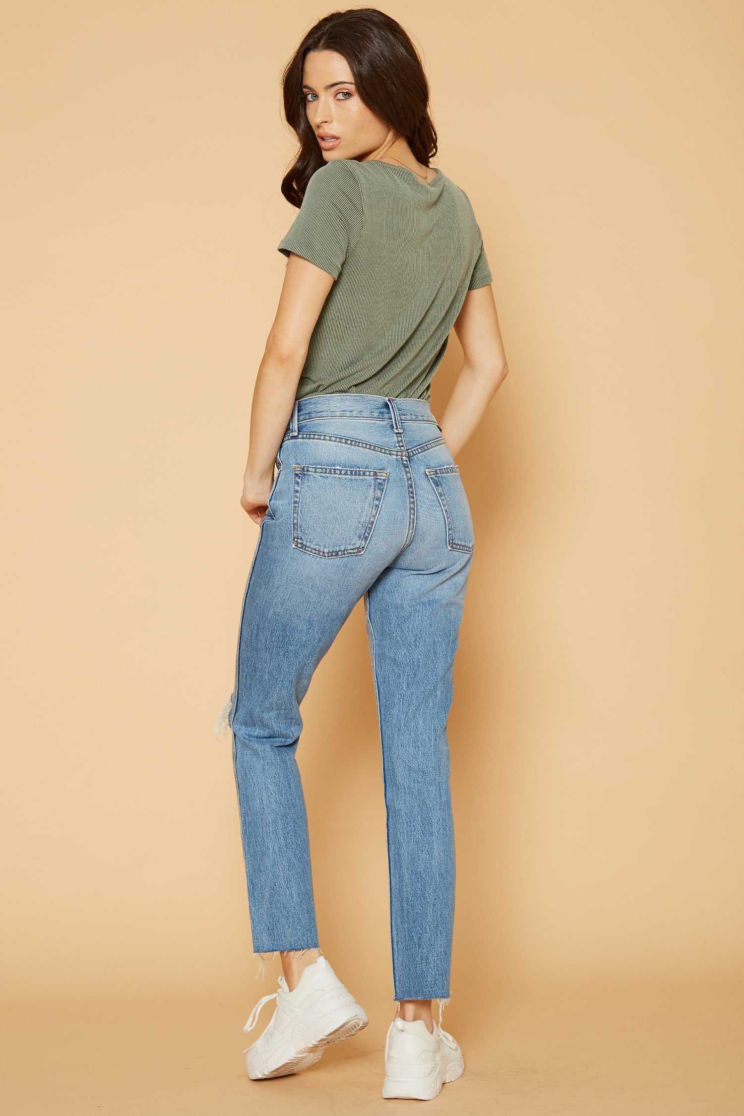 Women's V-Neck SS Surplus Bodysuit in Green - Life's Fun Treasures