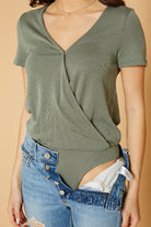 Women's V-Neck SS Surplus Bodysuit in Green - Life's Fun Treasures