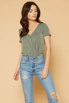 Women's V-Neck SS Surplus Bodysuit in Green - Life's Fun Treasures